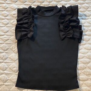 SHEIN Black Ruffle Sleeve Tee